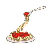 ilustración vectorial de fideos espaguetis con albóndigas. concepto de comida premium aislado sobre fondo blanco. estilo de dibujos animados plana. vector
