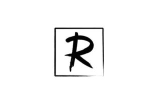 grunge R alphabet letter logo icon with square. Creative design template for business and company in white and black vector