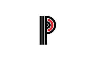 red line P alphabet letter logo icon. Creative design template for company and business in white and black vector