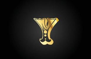 Icono del logotipo de la letra del alfabeto de metal dorado vintage y. plantilla de diseño creativo para empresa o negocio vector