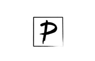 grunge P alphabet letter logo icon with square. Creative design template for business and company in white and black vector