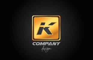 K gold golden metal alphabet letter logo icon with square design. Creative template for business and company vector