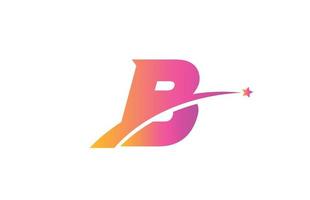 pink star B alphabet letter logo icon design with swoosh. Creative template for company and business vector