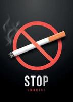 Stop Smoking placard with realistic cigarette in prohibition symbol. vector