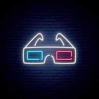 Neon 3D glasses sign. vector