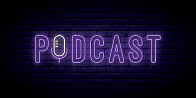 Podcast neon sign. vector