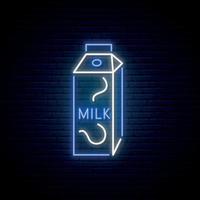 Neon milk sign. vector