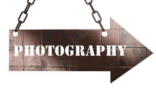 photography word on metal pointer photo