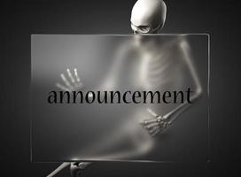 announcement word on glass and skeleton photo
