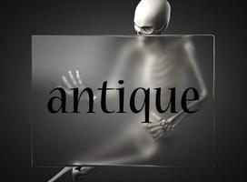 antique word on glass and skeleton photo