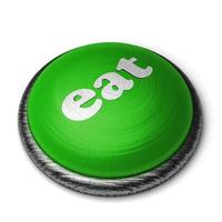 comer palabra en botón verde aislado en blanco foto