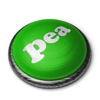 pea word on green button isolated on white photo