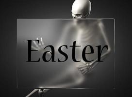 Easter word on glass and skeleton photo