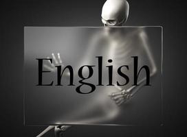 English word on glass and skeleton photo