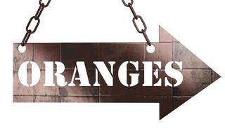 oranges word on metal pointer photo