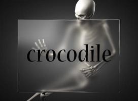 crocodile word on glass and skeleton photo