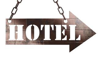 hotel word on metal pointer photo