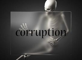 corruption word on glass and skeleton photo
