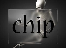 palabra de chip en vidrio y esqueleto foto