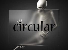 circular word on glass and skeleton photo