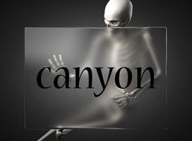 canyon word on glass and skeleton photo