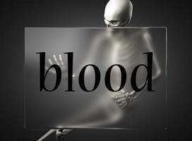 blood word on glass and skeleton photo