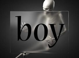 boy word on glass and skeleton photo