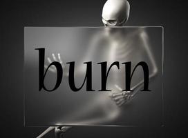 burn word on glass and skeleton photo