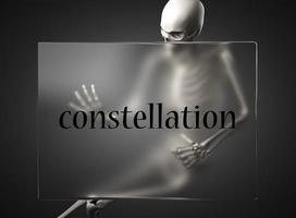 constellation word on glass and skeleton photo