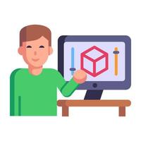 Person monitoring chart, flat icon of statistician vector