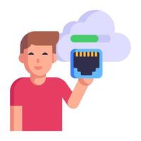 Person working with cloud, flat icon of cloud transfer vector