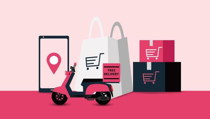 Love concept pink background. Shop online for Valentine's Day. Send special gifts with mobile convenience and safe. banner for online promotion or website.Online store on the mobile application.vector