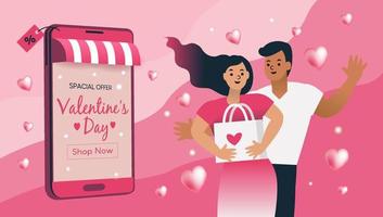 Women happy with shopping on mobile pay by credit card. Shopping online in an online store on a website or mobile application. vector concept loves shopping. Design for Sale banner, Digital marketing.