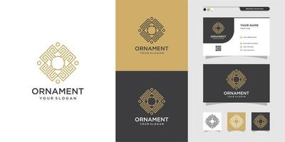 Ornament logo with line art style and business card design, luxury, abstract, beauty, icon Premium Vector