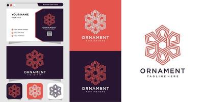 Ornament logo with outline concept and business card design template, outline, line art, ornament, icon Premium Vector