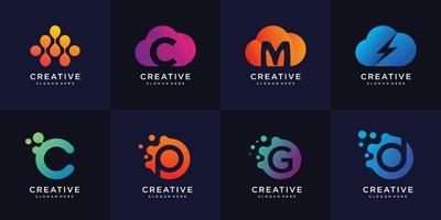 colección de logotipos de moléculas y nubes con interior inicial, plantilla de logotipo, plantilla de diseño, logotipo, vector premium