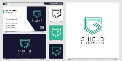 Shield logo with modern line art style and business card design template Premium Vector