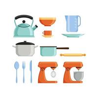 conjunto de utensilios de cocina de vector plano aislado sobre fondo blanco