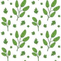 Spring floral seamless pattern with fresh green branches. Hand drawn vector illustration