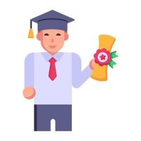 Boy wearing mortarboard, flat icon of graduate student vector