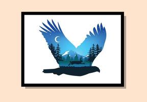 eagle and rabbit with nature illustration vector