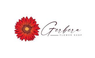garbera flower hand drawn logo vector