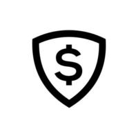 icono de escudo con símbolo de dólar aislado sobre fondo blanco. protección de escudo de seguridad. concepto de seguridad del dinero. vector