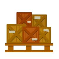 Package on wooden pallet. Bunch of boxes. Cartoon flat illustration. vector