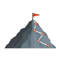 Climbing mountain with red flag. Points and stages of route. vector