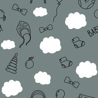 Seamless pattern of hand drawn baby and newborn doodle for icon, banner. Cartoon sketch style doodle for icon, banner. Elements little baby clothes. vector