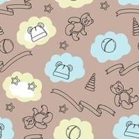 Seamless pattern of hand drawn baby and newborn doodle for icon, banner. Cartoon sketch style doodle for icon, banner. Elements little baby clothes. vector