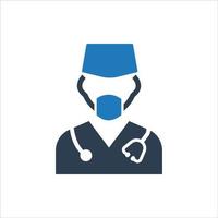 icono de cirujano, avatar médico cirujano con sombrero y máscara vector