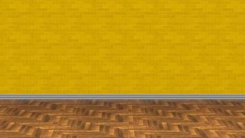 ladrillo y madera amarilla fondo 4k papel tapiz interior parquet ilustración renderizado 3d foto