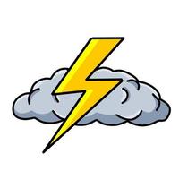 Overcast weather. Gray cloud with lightning. Cartoon thundercloud. vector